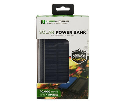 Black Solar 10,000-mAh Power Bank With Flashlight