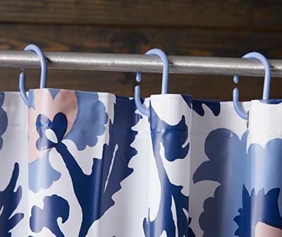 White & Blue Floral Medallion 13-Piece Shower Curtain Set