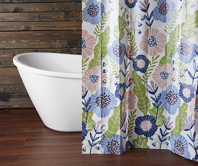 Pink & Blue Floral 13-Piece Shower Curtain Set