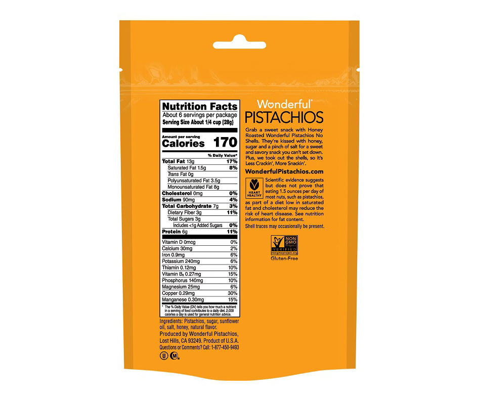 Honey Roasted Pistachios, No Shells, 5.5 Oz.