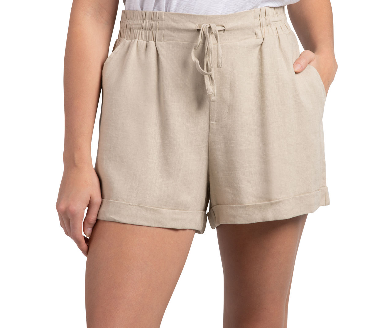 Women's Size X-Large Oxford Tan Folded-Cuff Tie-Waist Shorts