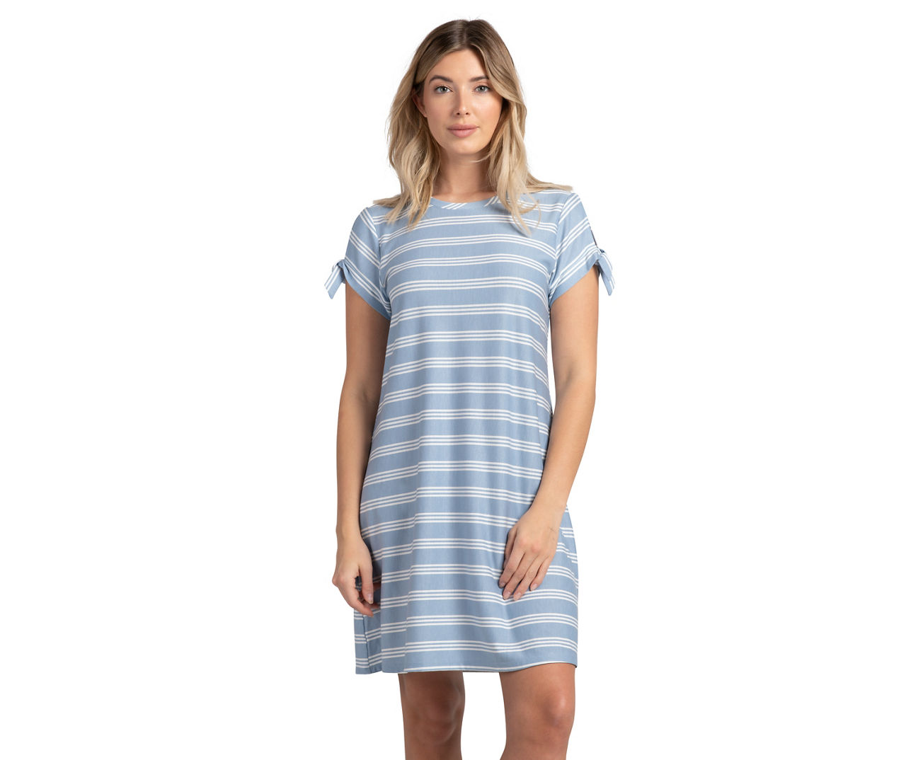 Women's Size XX-Large Chambray Blue & White Stripe Tie-Sleeve T-Shirt Dress