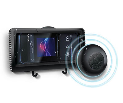 Black Splashproof Shower Speaker & Smart Phone Holder
