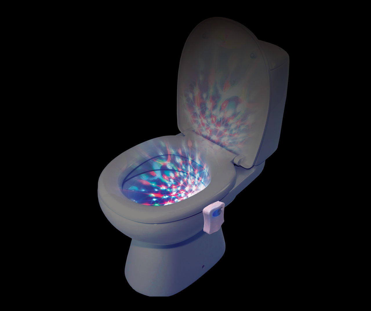 A motion activated light that illuminates the toilet bowl when