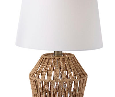 Brown Zigzag Woven Table Lamp With White Shade