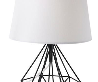 Black Open Geometric Table Lamp With White Shade