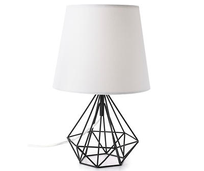Black Open Geometric Table Lamp With White Shade