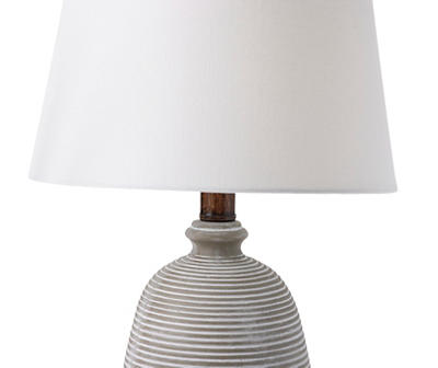 Gray Rib Concrete Table Lamp With White Shade