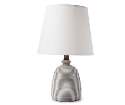 Gray Rib Concrete Table Lamp With White Shade