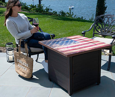 30" Liberty American Flag Square Gas Fire Pit Table