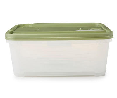 Clear 12-Quart Storage Box with Green Snap Lids, 2-Pack