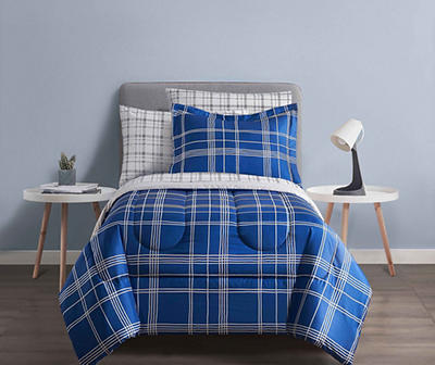 Real Living Blue Plaid Bed-in-a-Bag Reversible Comforter Set