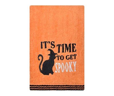"Get Spooky" Orange & Black Embroidered Cat Hand Towel