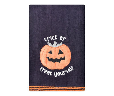"Treat Yourself" Black & Orange Embroidered Pumpkin Hand Towel