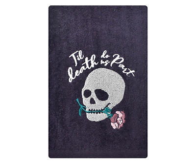"Til Death" Black & Gray Embroidered Skull Hand Towel