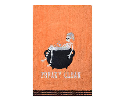 "Freaky Clean" Orange & Black Embroidered Skeleton Hand Towel