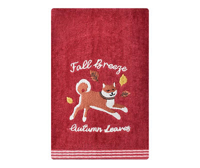 "Fall Breeze" Red & White Embroidered Dog Hand Towel