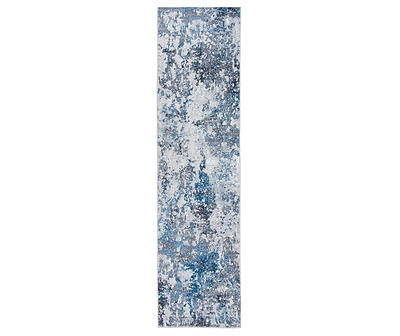 Harvey Blue & Gray Abstract Runner Rug, (2' x 7')