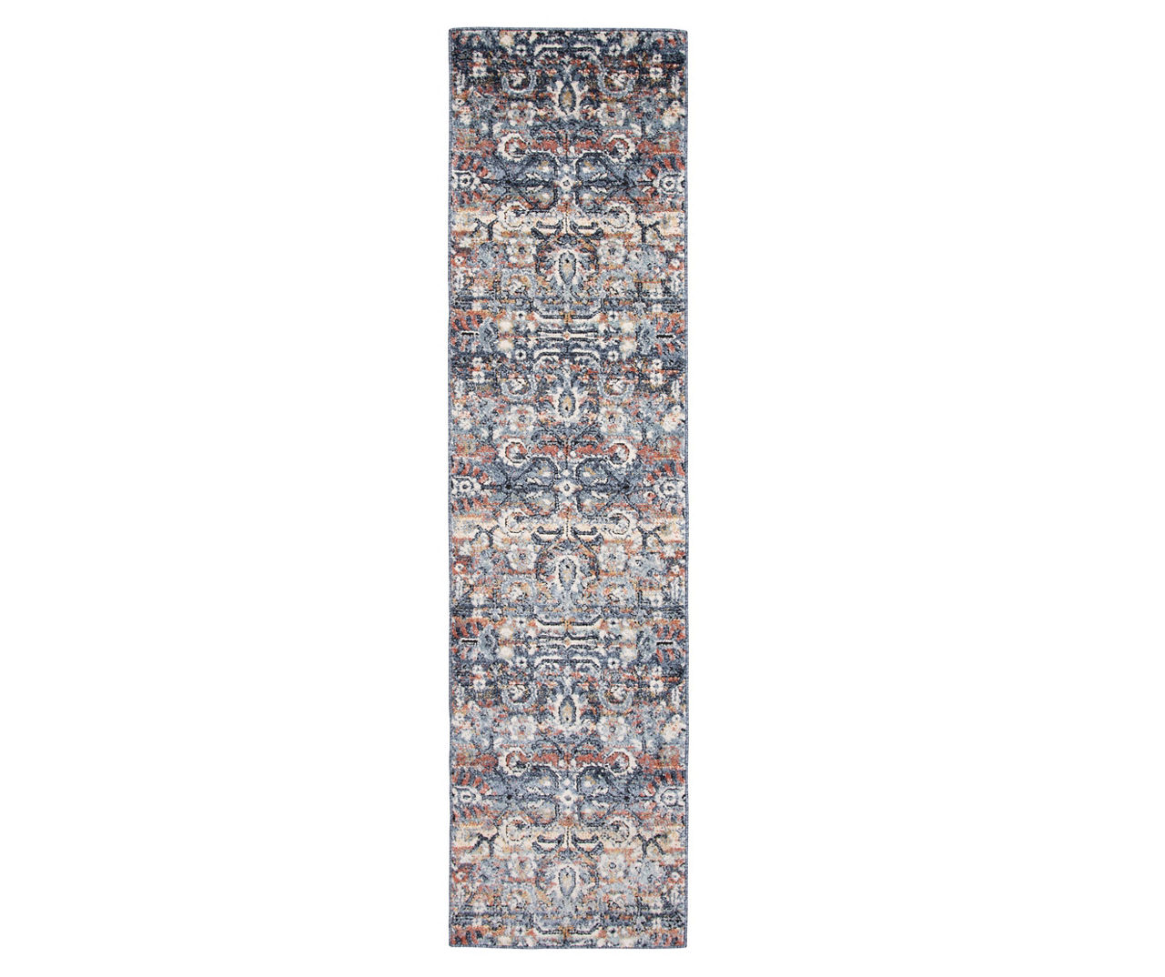 Broyhill Clifton Rust & Navy Intricate Floral Runner Rug, (2' x 7