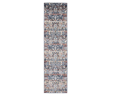Clifton Rust & Navy Intricate Floral Runner Rug, (2' x 7')