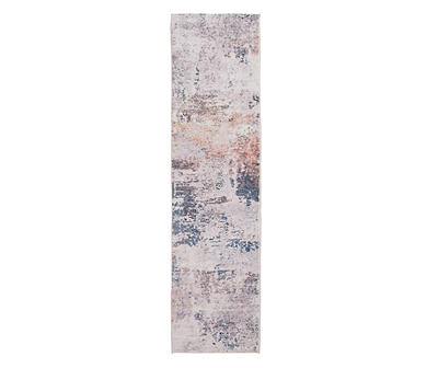 Paityn Gray & Blue Abstract Runner Rug, (2' x 7')