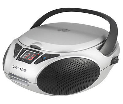 Silver Craig CD Boombox with AM/FM Radio & Bluetooth