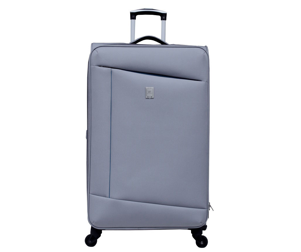 Gray & Blue Contrast-Lines Lightweight Softside Spinner Suitcase, (28")