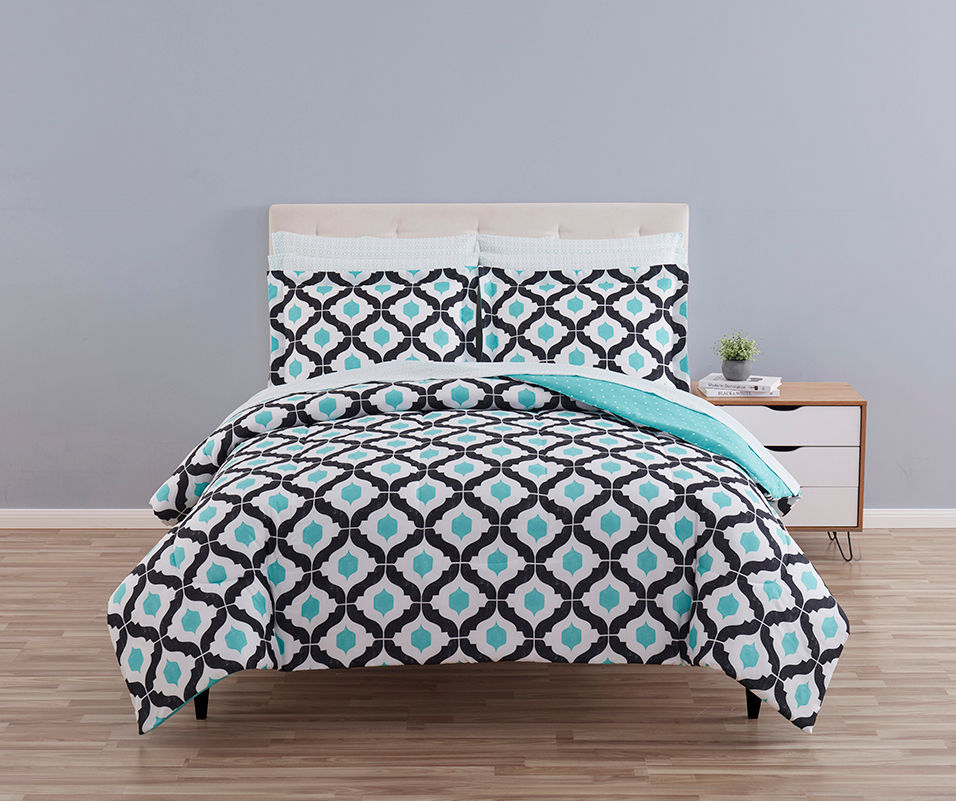 Real Living Blue & Black Arabesque Microfiber Queen 8-Piece Bed-in-a ...