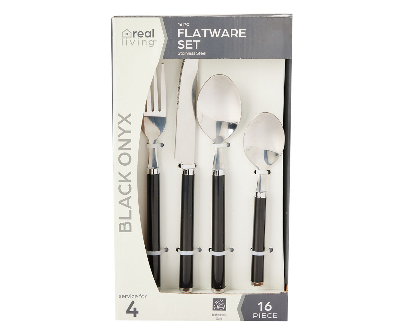 Real Living Black Handle 16Piece Flatware Set Big Lots