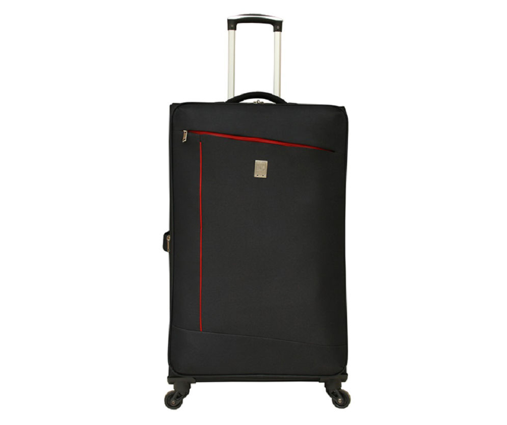 Black & Red Contrast-Lines Lightweight Softside Spinner Suitcase (28")