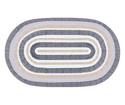 Gray & Tan Dots & Dashes Oval Braided Accent Rug, (18