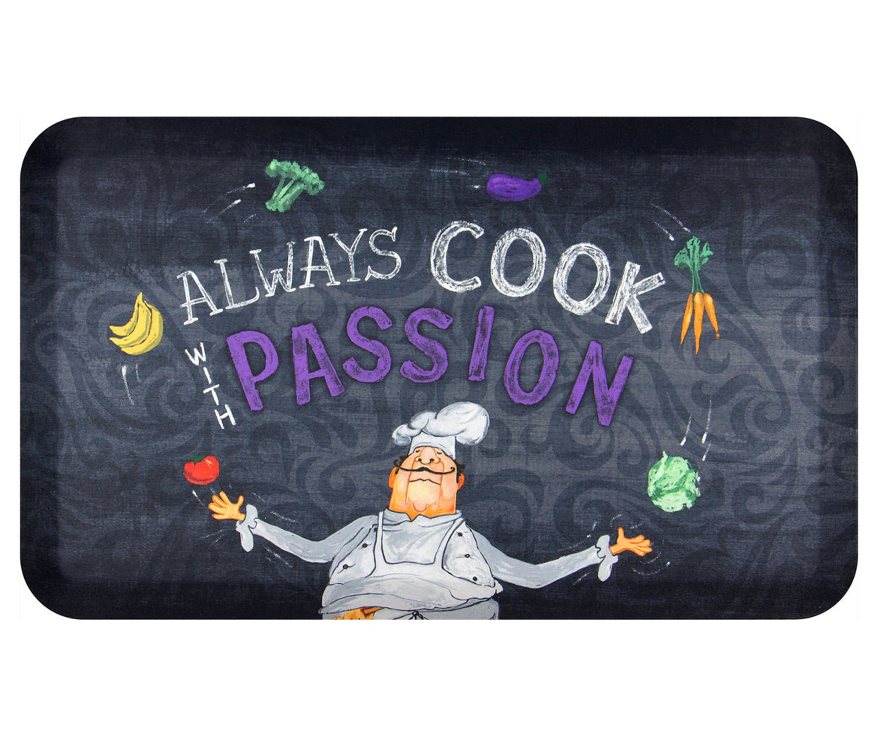 Cookie Chef Black Non-Skid 18 x 30 Kitchen Mat Rubber Back Rug