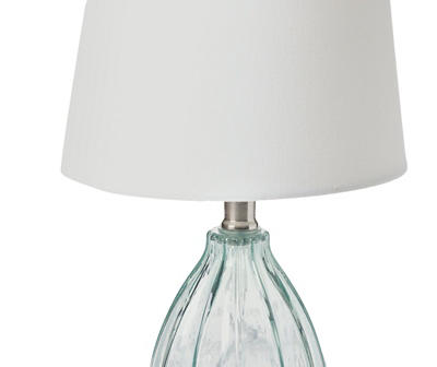 Light Blue Rib Glass Table Lamp With White Shade