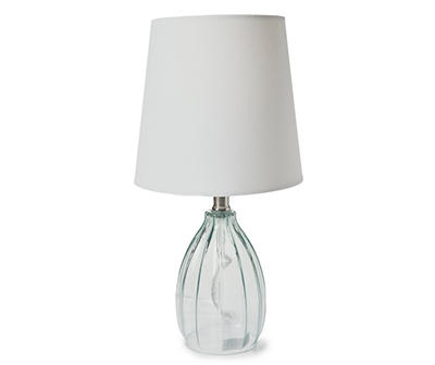 Light Blue Rib Glass Table Lamp With White Shade