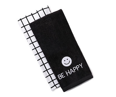 Black & White Smiley Face 2-Piece Hand Towel Set