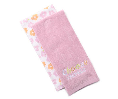 White & Purple Daisy 2-Piece Hand Towel Set