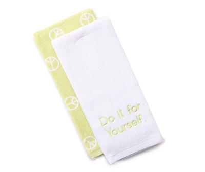 Green & White Peace 2-Piece Hand Towel Set
