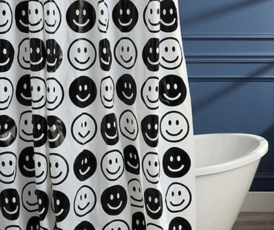 Black & White Smiley Face 13-Piece PEVA Shower Curtain Set