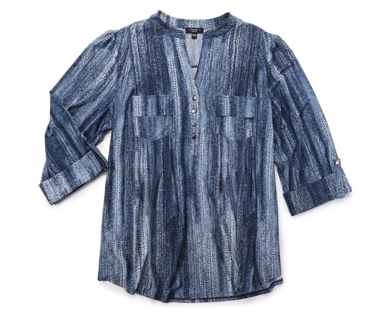 Cocomo Cocomo Women s Denim Blue Streak Pleated Button Front Top