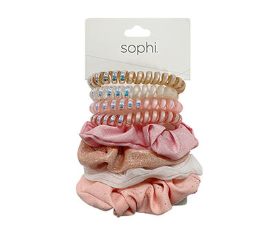 Pink & Ivory Mixed 8-Piece Spiral Hair Tie & Mini Scrunchie Set