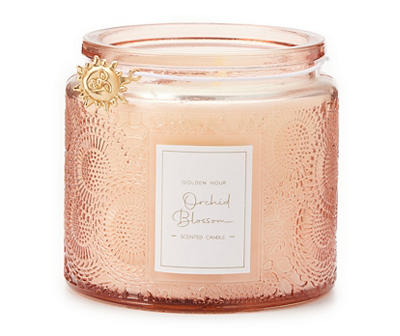 Orchid Blossom Pink Embossed Pattern Jar Candle, 9 oz.