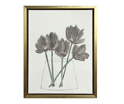White & Charcoal Floral Framed Canvas