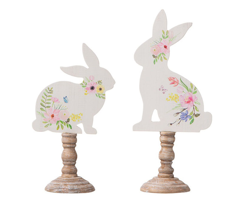 Glitzhome White Floral Bunny 2-Piece Tabletop Decor Set | Big Lots