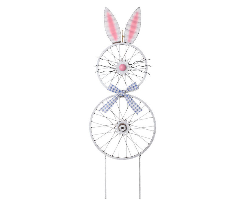 38" White Bunny Wheel Yard Stake 