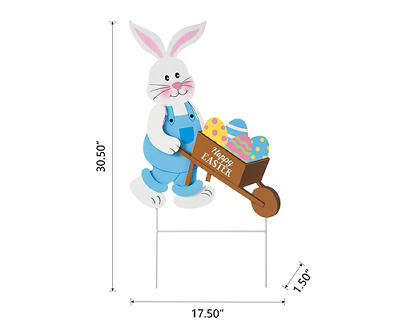 30.5" Happy Easter Bunny & Egg Cart Yard Stake