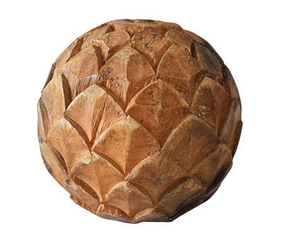 Brown Mango Wood Scale-Carved Decorative Orb