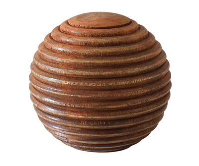 Brown Mango Wood Line-Carved Decorative Orb