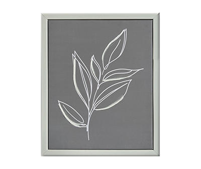 Gray Linework Leaf 1 Framed Canvas