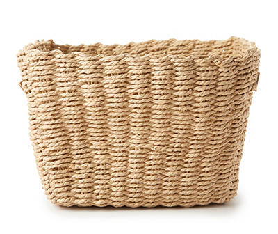 Natural Woven Paper Bin with Faux Leather Handles