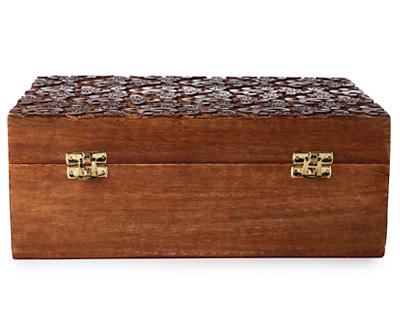 Brown Floral Lattice Carved Wood Box